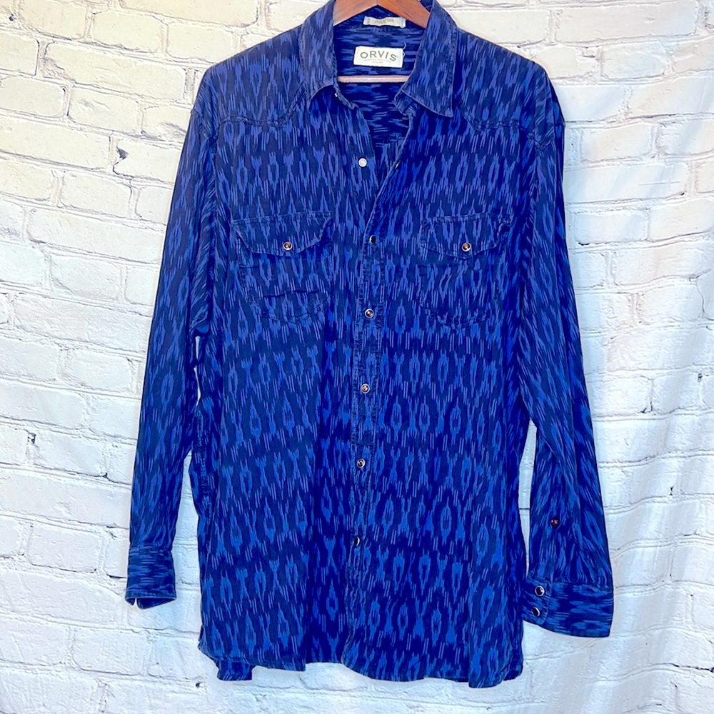Orvis Blue Long Sleeve Button Down Shirt Size XX-Large Excellent Condition